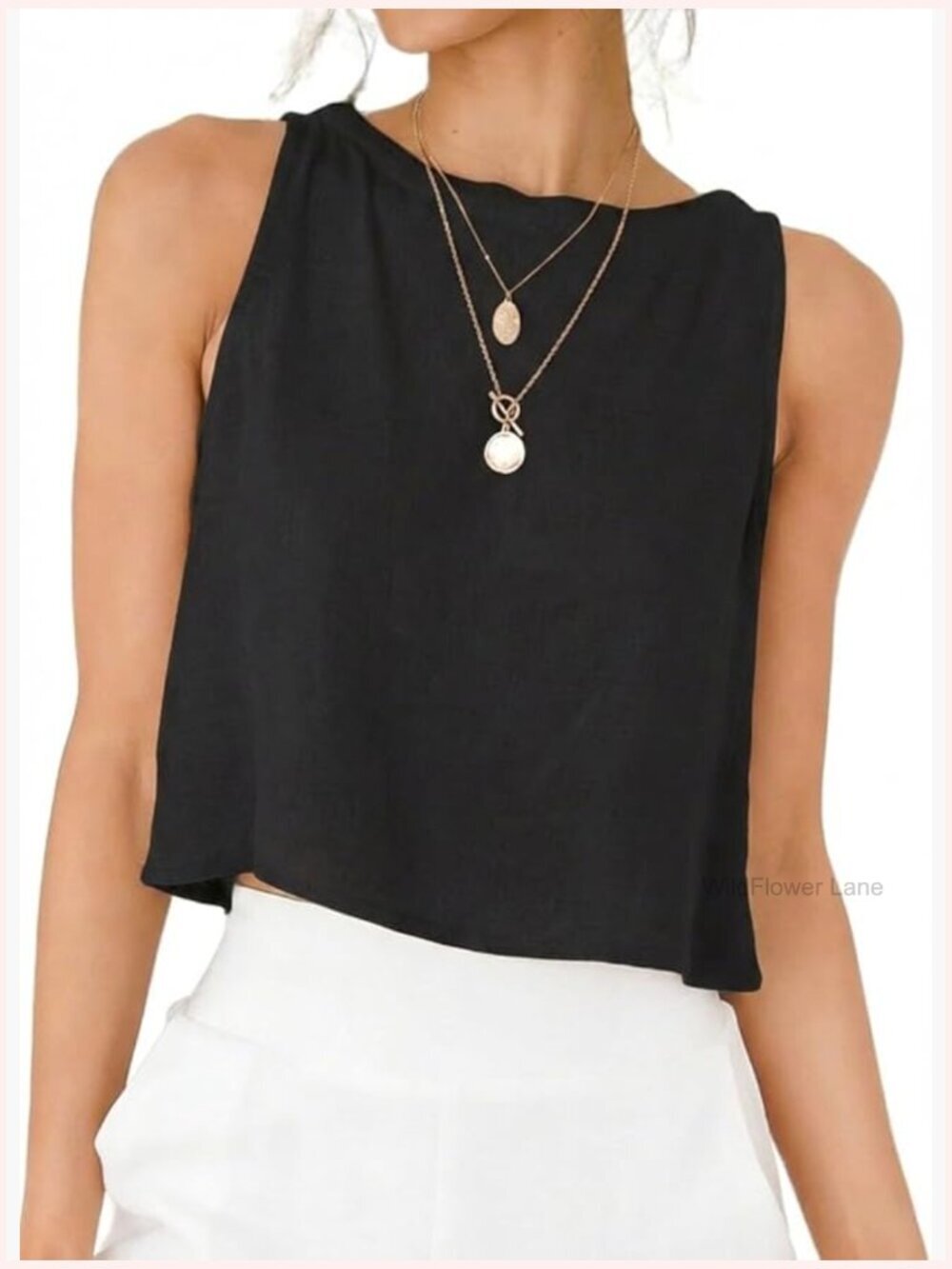 Linen Crop Tank Tops Sleeveless High Neck Summer Beach Tops